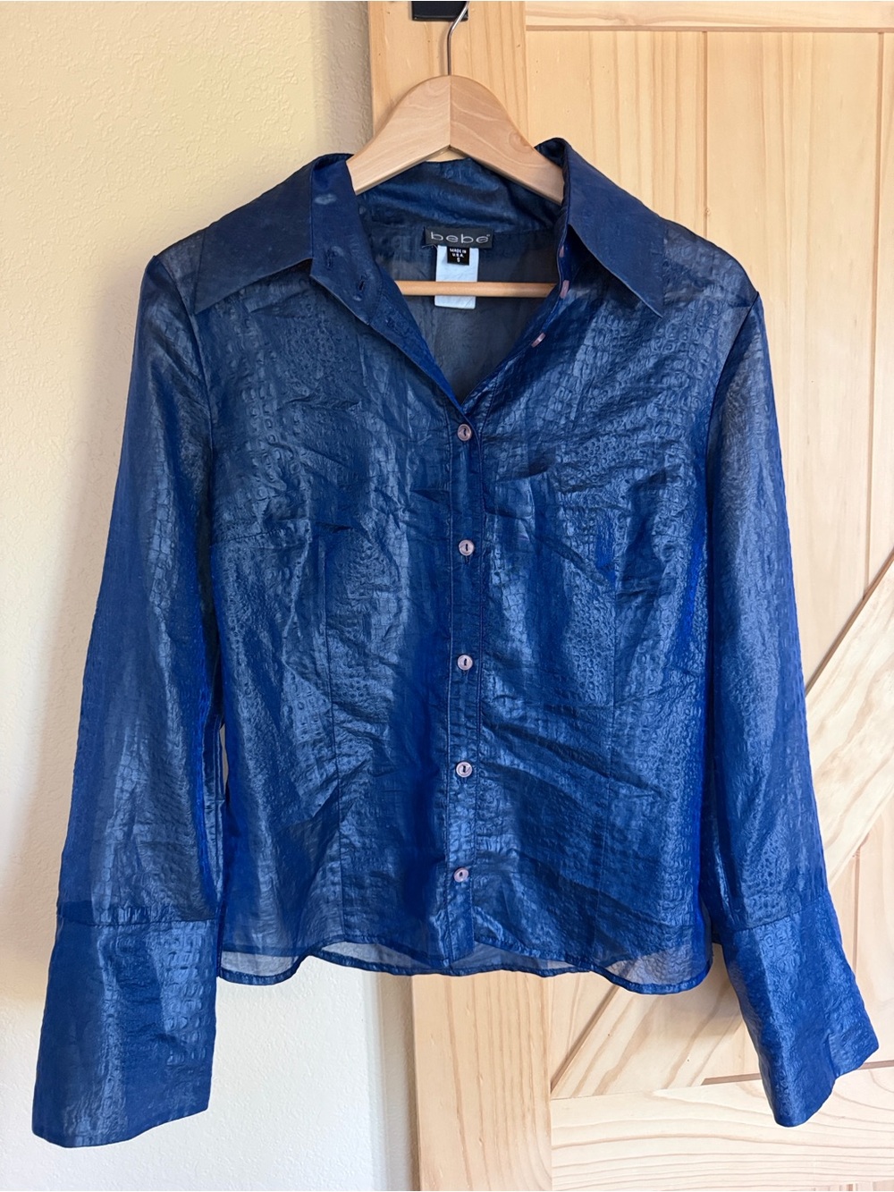 Bebe Midnight Blue Satin Blouse